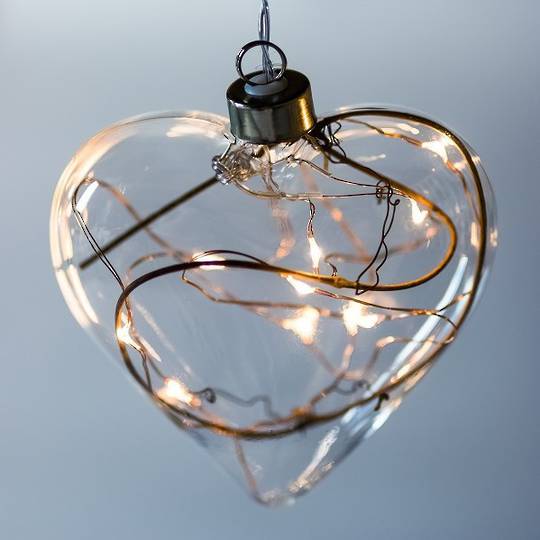 Glass Heart Light Decoration, Clear 14cm